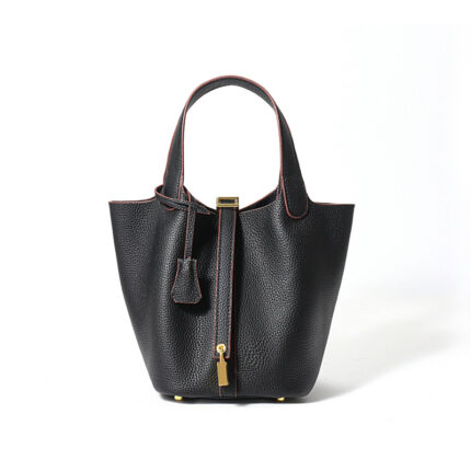 Leather Bucket Handbag - Handle Purse for Daily Use